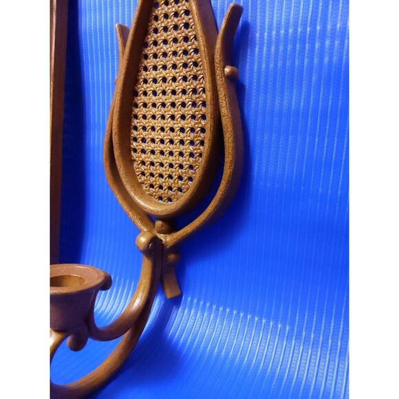 vtg 80s 1981 HOMCO Faux Rattan Wicker Picture Frame & Sconce Set 3282 4226 - Picture 6 of 12